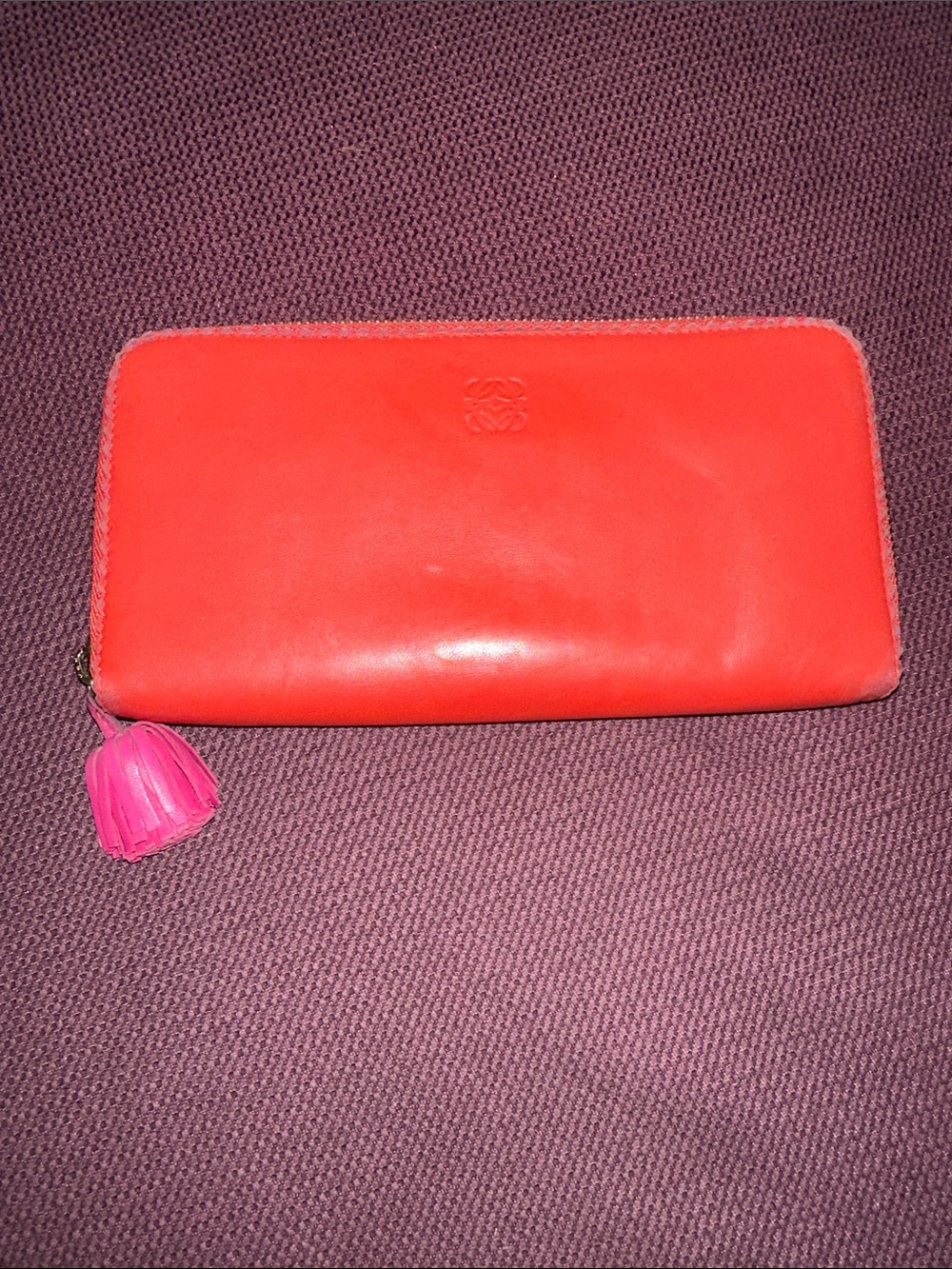 Loewe Red & Pink Lambskin Leather Long Zip Wallet